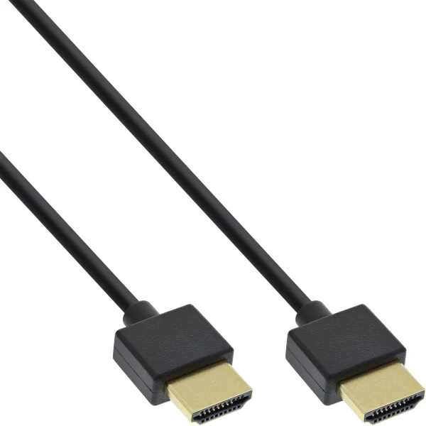 InLine® HDMI Superslim Kabel A an A, HS mit Eth., Premium, schwarz / gold, 1m