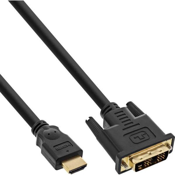 InLine® HDMI-DVI Kabel, schwarz / gold, HDMI Stecker auf DVI 18+1 Stecker, 0,5m
