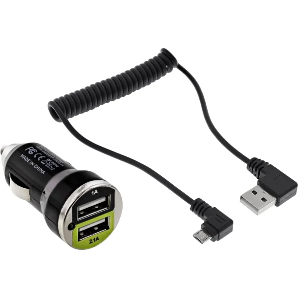 InLine® USB DUAL+ KFZ-Ladeset, Stromadapter 1m Kabel, 12/24VDC zu 5V DC/2.1A