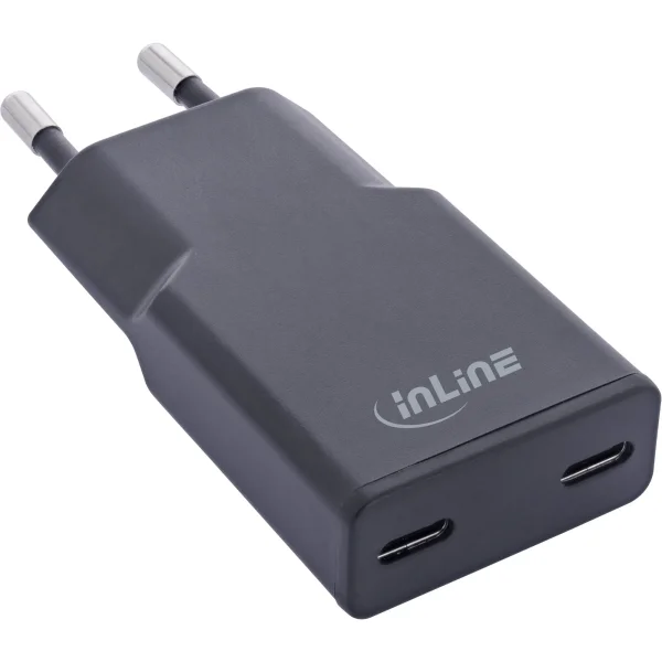 InLine® USB-C Ladegerät, 30W, GaN, Dual USB-C, PD/PPS, schwarz