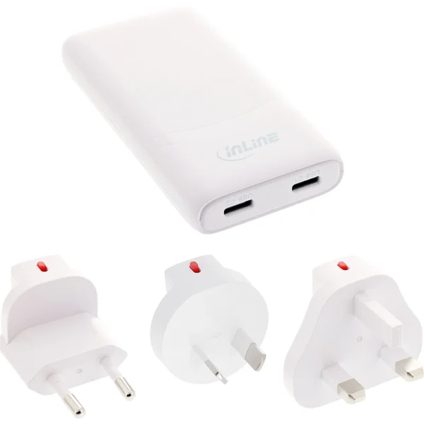 InLine® USB Reise-Netzteil Ladegerät, Dual USB-C, PD, PPS, 65W, flach, weiß