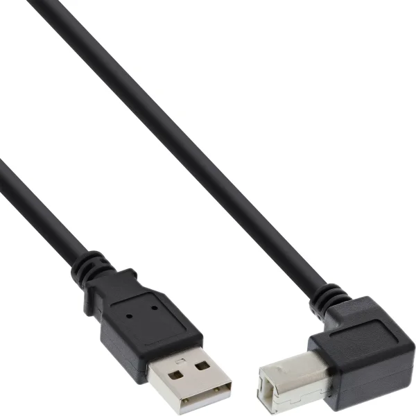 InLine® USB 2.0 Kabel, A an B, unten abgewinkelt, schwarz, 2m