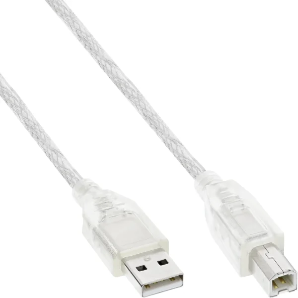 InLine® USB 2.0 Kabel, A an B, transparent, 10m