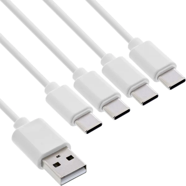 InLine® USB 4in1 Y-Ladekabel, 1x USB-A Stecker an 4x USB-C Stecker, weiß, 2m