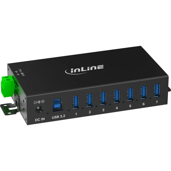 InLine® USB 3.2 Gen.1 Industrie-Hub, 7 Port, Aluminiumgehäuse, mit Netzteil