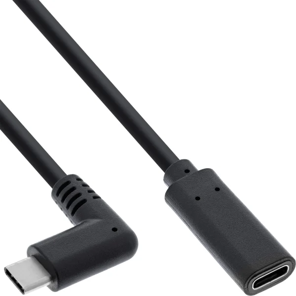 InLine® USB 3.2 Gen.2x2 Kabel, USB-C Verl., ST gewinkelt auf BU, schwarz 1m