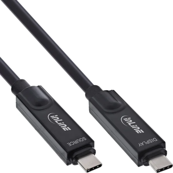 InLine® USB 3.2 Gen.2 AOC Kabel, USB-C Stecker/Stecker, 8K60Hz, 60W, schwarz, 5m
