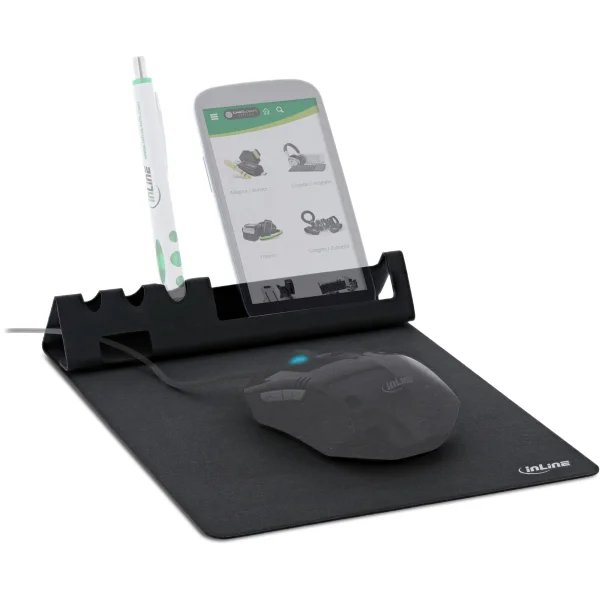 InLine® Multifunktions-Mauspad mit Handy und Stifthalter, faltbar, schwarz