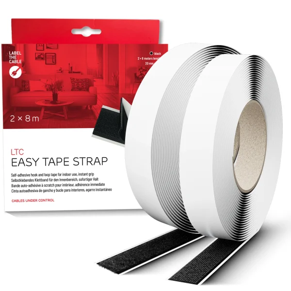 LABEL THE CABLE LTC Easy Tape Strap, Klettbandrolle selbstkl. 20mm, schwarz, 8m