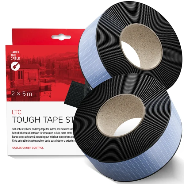 LABEL THE CABLE LTC Tough Tape Strap, Klettband selbstklebend 50mm, schwarz, 5m