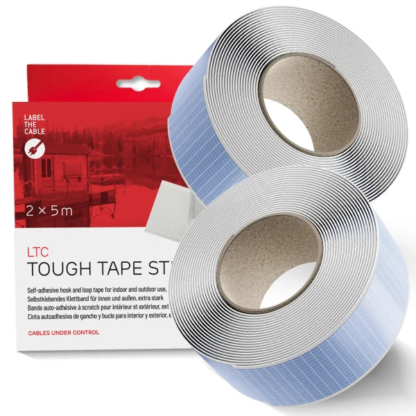 LABEL THE CABLE LTC Tough Tape Strap, Klettband selbstklebend 50mm, weiß, 5m