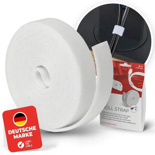 LABEL THE CABLE LTC Roll Strap, doppelseitige Klettbandrolle, 3m, weiß