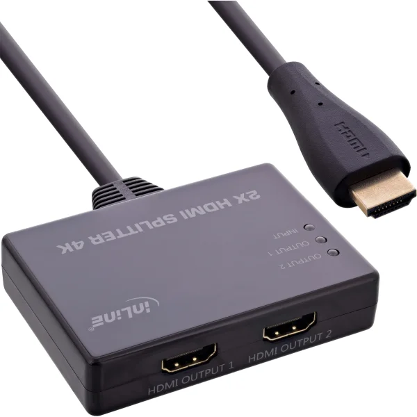 InLine® HDMI Splitter/Verteiler, 2-fach, 4K/60Hz, mit integriertem Kabel
