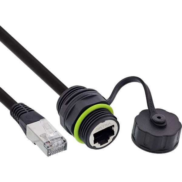 InLine® Patchkabelkupplung Cat.6A, IP68, RJ45 Buchse zu Stecker, 20cm