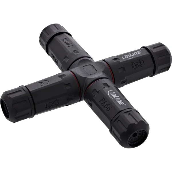InLine® Netzkabelkupplung, IP68, 3-polig, 4-Wege, M20, schwarz