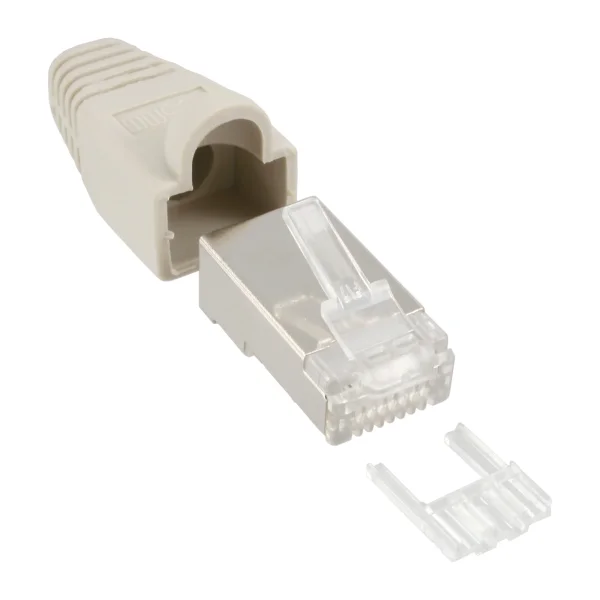 InLine® Crimpstecker RJ45 geschirmt, Knickschutz beige & Einfädelhilfe 10er Pack