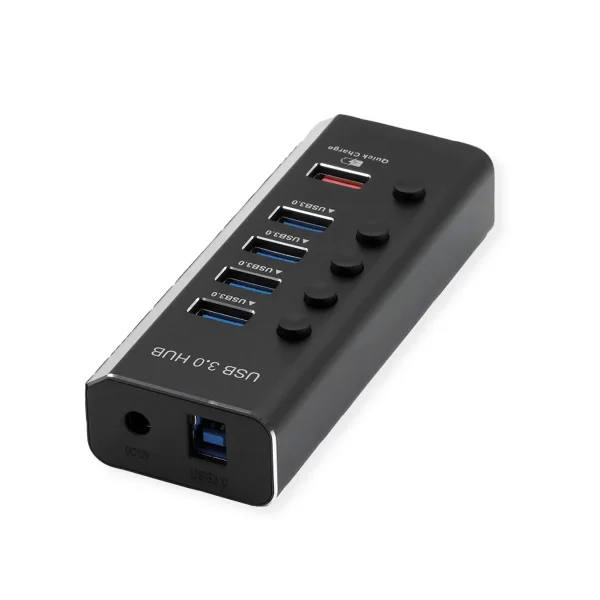 ROLINE USB 3.2 Gen 1 Notebook Hub 4fach + 1x Ladeport (QC), einzeln schaltbar