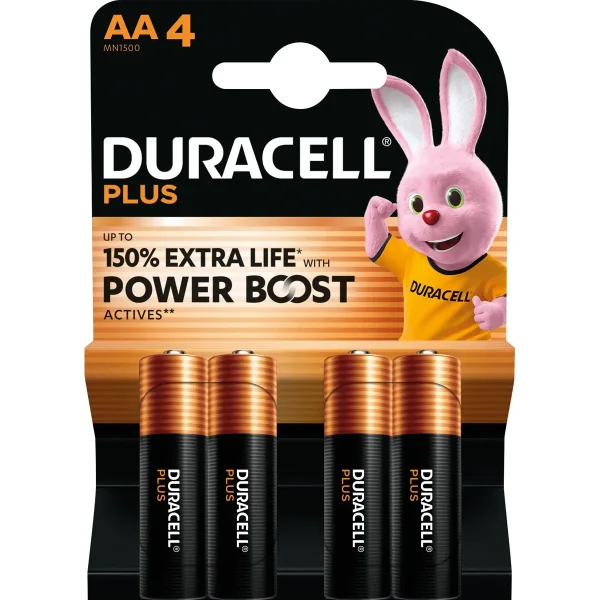 DURACELL Alkaline Plus, AA (LR6), 4er Pack