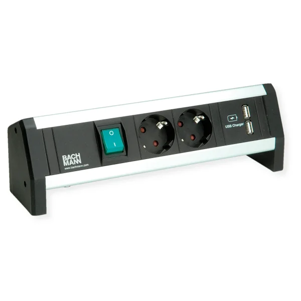 BACHMANN DESK 1x Schalter 2x CEE7/3 USB Doppelcharger, GST18, CEE7/7