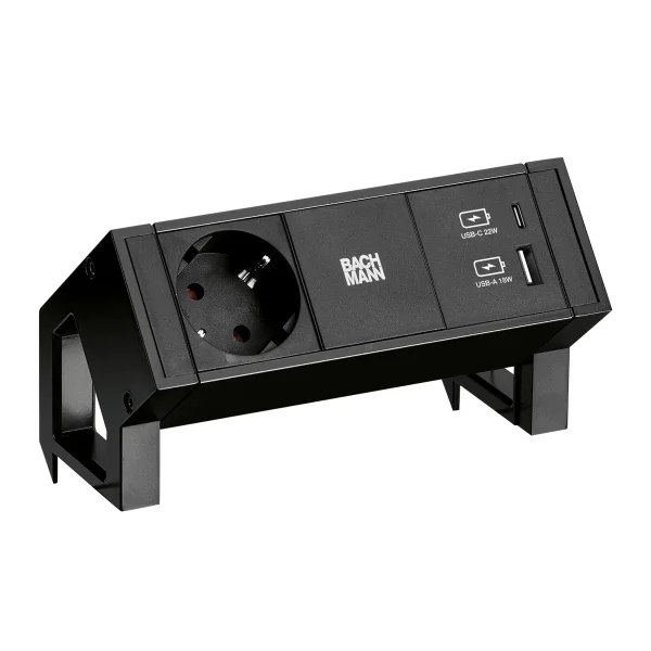BACHMANN DESK2 1x Schutzkontakt 1x USB-Charger A/C, schwarz