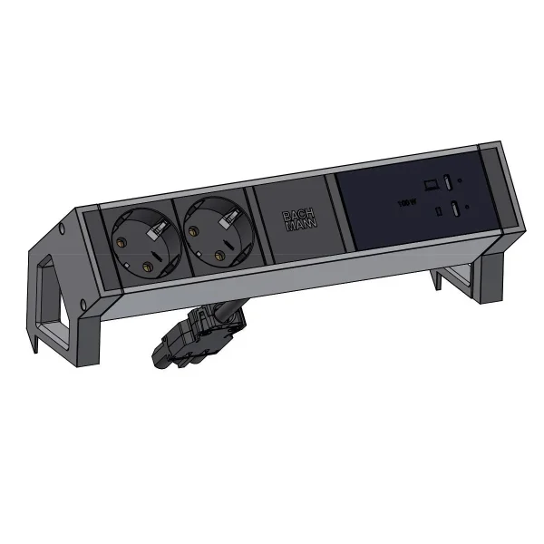 BACHMANN DESK2 2xCEE7/3 USB Schwarz USB Charger C/C 100W GST18 0,2m