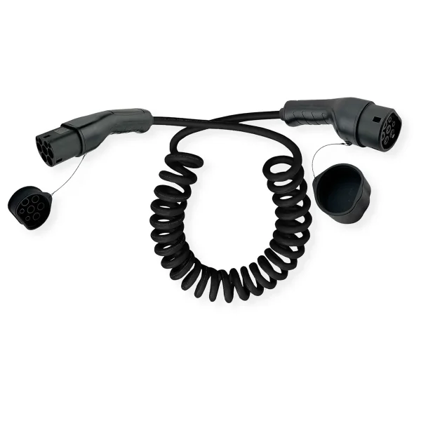 ROLINE E-Auto Spiral-Ladekabel Typ2, 1-phasig, 250VAC (1P+N+E), 32 A, 7,4 kW, max. 2m