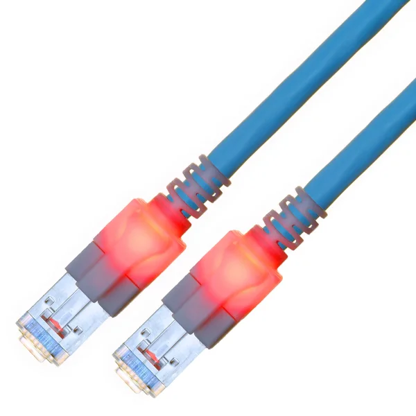 EasyLan DualBoot LED Patchkabel RJ45 S/FTP Cat.6 (Class E), mit saCon Stecker, LSOH, blau, 3 m