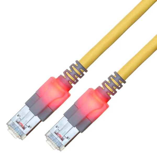 EasyLan DualBoot LED Patchkabel RJ45 S/FTP Cat.6 (Class E), mit saCon Stecker, LSOH, gelb, 0,5 m