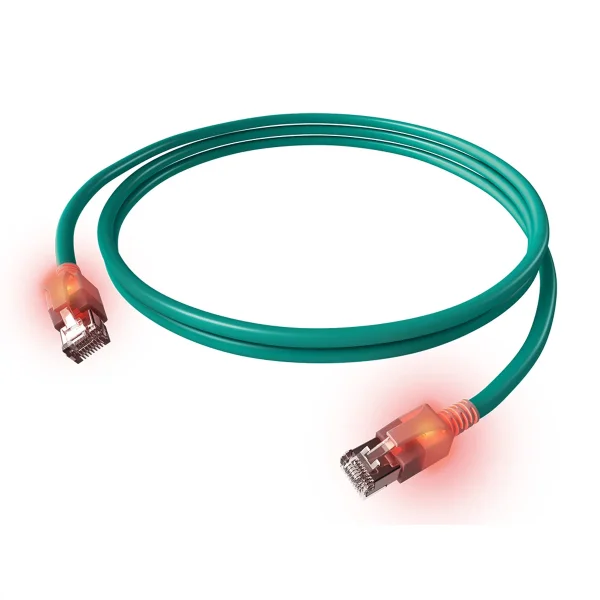 EasyLan DualBoot LED Patchkabel RJ45 S/FTP Cat.6A (Class EA), mit saCon Stecker, LSOH, türkis, 7 m