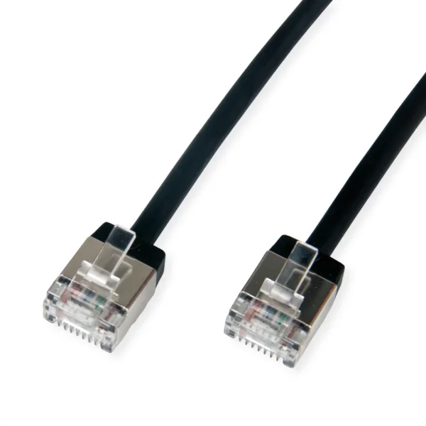 ROLINE U/FTP DataCenter Patchkabel Cat.6A (Class EA), LSOH, slim, extra kurzer Stecker, schwarz, 2 m