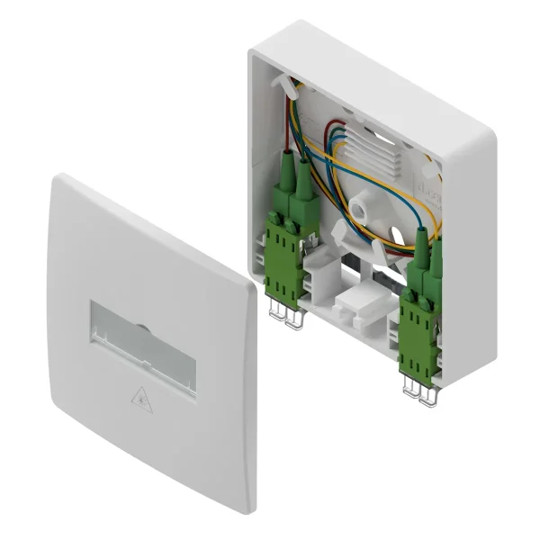 d.center® Gf-TA 42, bestückt mit 2x LCD/APC Kupplung & 4x LC/APC Pigtails, spleißfertig