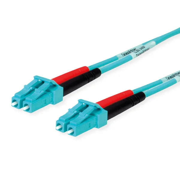 TELEGÄRTNER LWL Rangierkabel 2x G50/125 OM3, 1x LC Duplex - 1x LC Duplex, türkis, 3 m