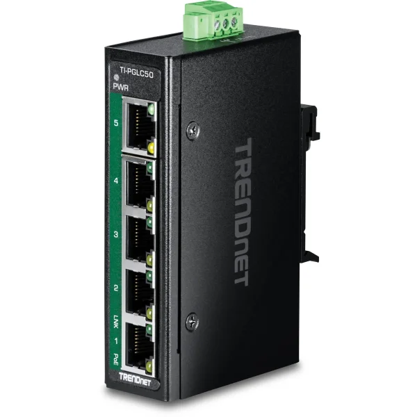TRENDnet TI-PGLC50 5-Port Gigabit PoE+ Industrial DIN-Rail Mini Switch