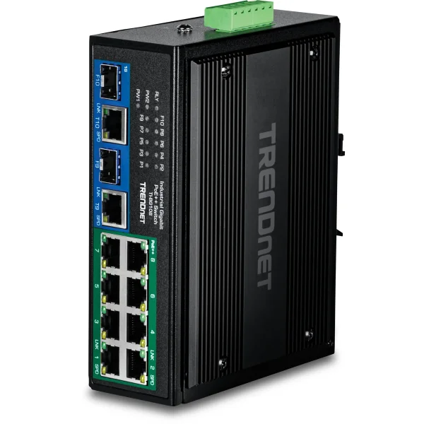 TRENDnet TI-BG108 Industrial DIN-Rail Switch 10-Port Gigabit 400W PoE++