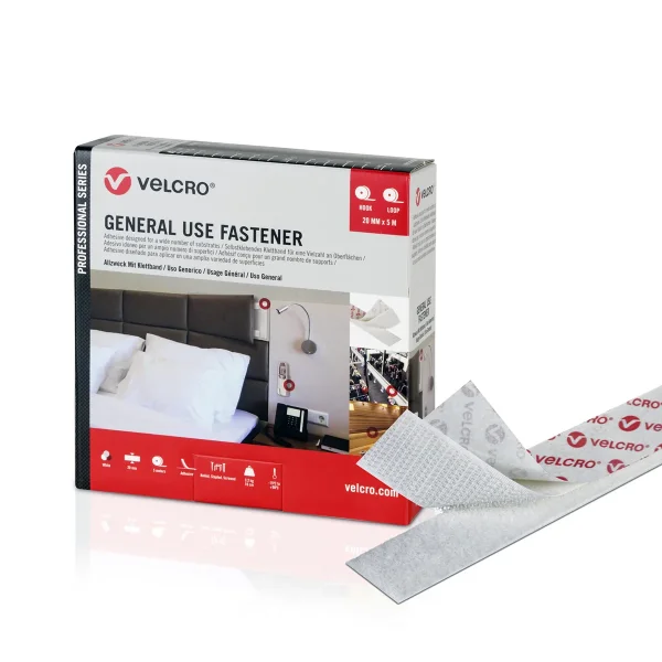 VELCRO® General Use Fastener 5m Hakenband 5m Flauschband, Haken & Flausch 20mm weiß
