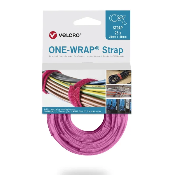 VELCRO® One Wrap® Strap 13mm x 200mm, 25 Stück, rosa
