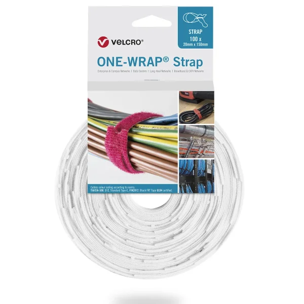 VELCRO® One Wrap® Strap 20mm x 150mm, 100 Stück, weiß