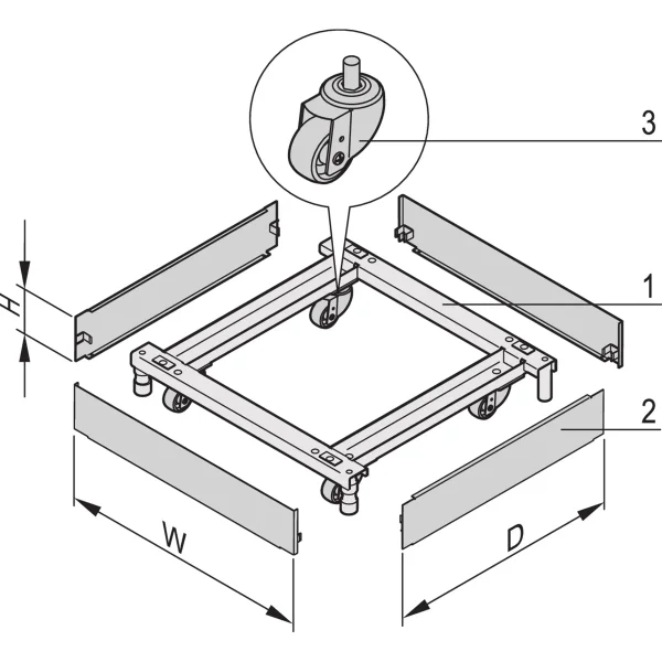 SCHROFF Sockel, fahrbar - SOCKEL FAHRB. 600B 600T 7021