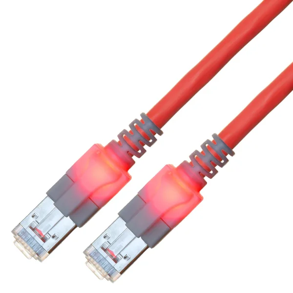 EasyLan DualBoot LED Patchkabel RJ45 S/FTP Cat.6 (Class E), mit saCon Stecker, LSOH, rot, 0,5 m
