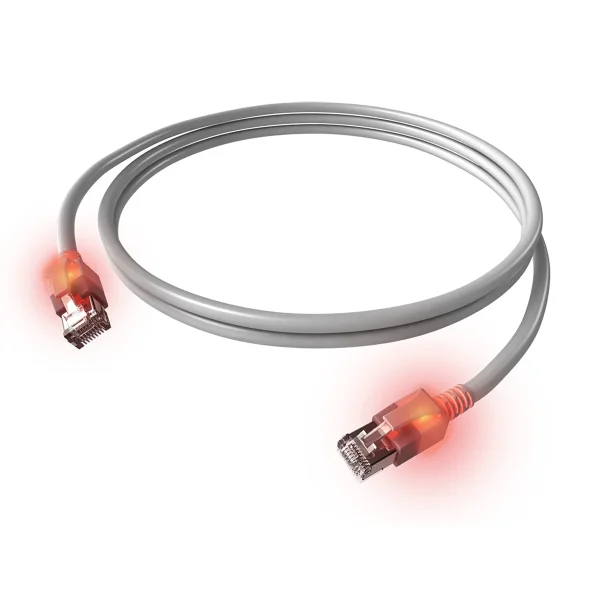 EasyLan DualBoot LED Patchkabel RJ45 S/FTP Cat.6A (Class EA), mit saCon Stecker, LSOH, grau, 2 m