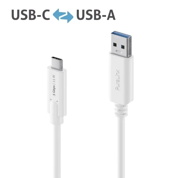 Premium USB v3.2 USB-C / USB-A Kabel - 1.50m, weiß