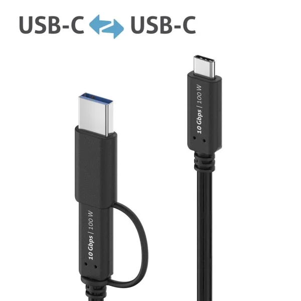 Premium USB 3.2 Gen2x1 USB-C Kabel mit USB-A Stecker - 10Gbps, 100W, 4K60 - 0.50m, schwarz
