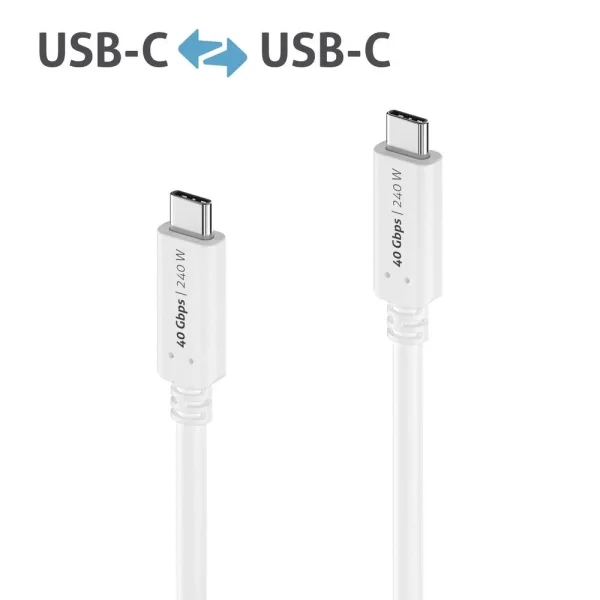 Premium USB4 Gen3x2 USB-C Kabel - 40Gbps, 240W, 4K60 - 1.00m, weiß