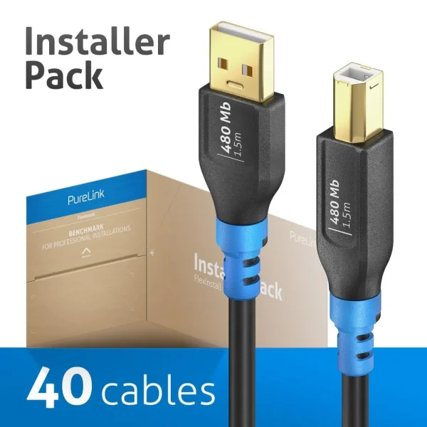 USB 2.0 USB-A auf USB-B Kabel, schwarz, 1.50m, Installer Pack 40pcs