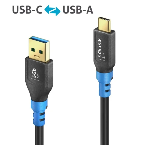 USB 3.2 Gen1 USB-C / USB-A Kabel, schwarz, 1.00m, Single Cable