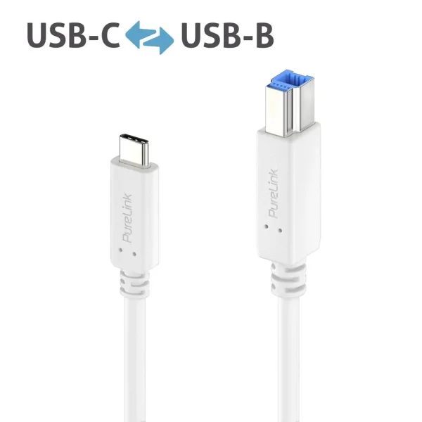 Hochwertiges USB 3.2 USB-C / USB-B Kabel - 1.00m, weiß