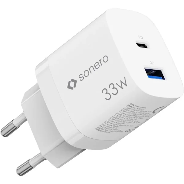 USB-C & USB-A GaN-Ladegerät - 2 Anschlüsse - 33W PD - weiß