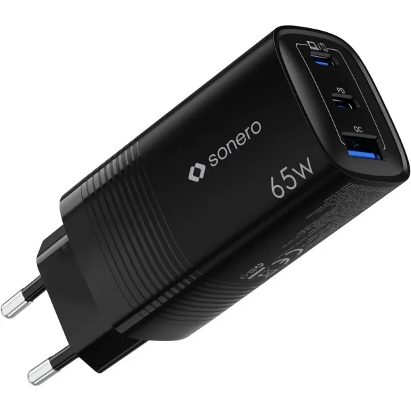 USB-C & USB-A Ladegerät - 3 Anschlüsse - 65W PD - schwarz