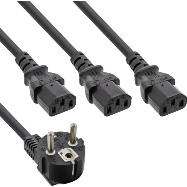 InLine® Netz-Y-Kabel, 1x Schutzkontaktstecker zu 3x Kaltgerätestecker, 1,8m