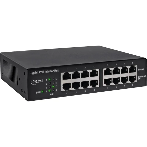 InLine® PoE+ Gigabit Netzwerk Injektor Hub 8 Port (8x PoE+), 1Gb/s, 19" 1HE